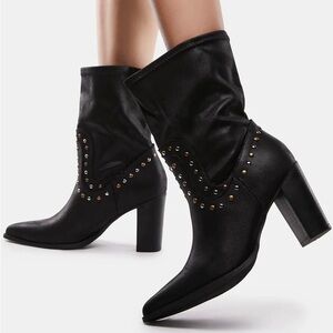 Free People Black Heeled Boots with Gold Studs